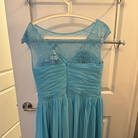 Blue Lace Cap Sleeves Chiffon Party/Prom Dress - Picture 4 of 9